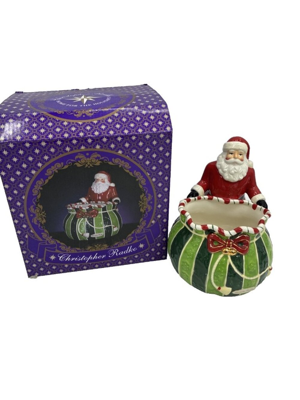 Christopher Radko Splendid Santa Candy Bowl Christmas Ceramic Decor